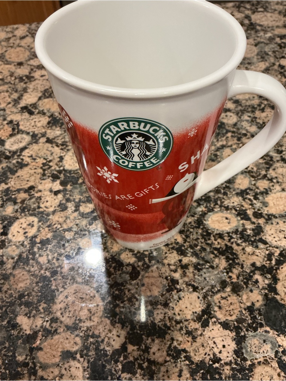 Starbucks Red and White Holiday Ceramic Coffee Mug with Green Logo